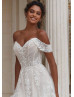 Beaded Ivory Lace Tulle Open Back Ruffled Wedding Dress